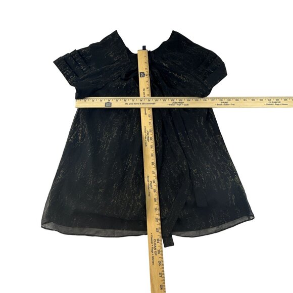 Gap Black Sheer Metallic Gold Accent Blouse Large Short Sleeve Party Holiday Top - Picture 7 of 9